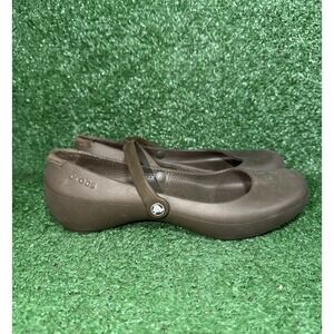 Crocs Womens Size 7 Alice Work Shoes Brown Slip Resistant Mary Jane Black Flats